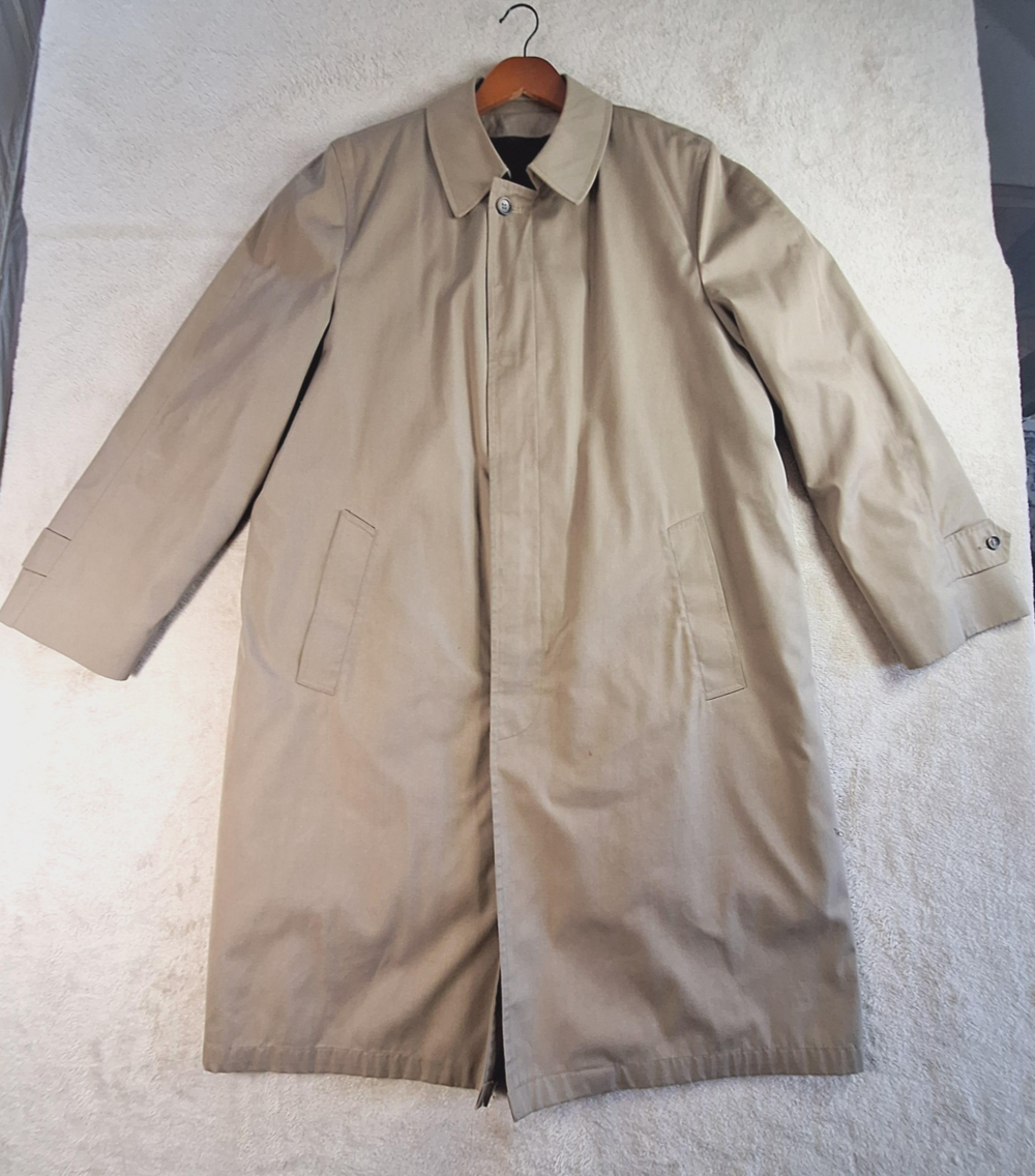 Vintage Botany 500 Raincoat Mens 42 Long Tan Zip Out Borg Liner Made in USA 70s